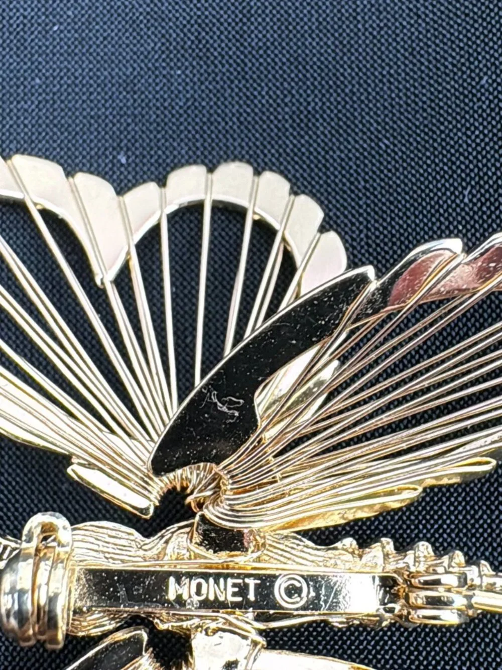 Vintage Monet Spinneret Butterfly Brooch Pin Gold Tone Wire Wings 1960s Signed